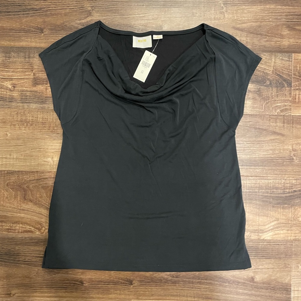 Maeve Black Cowl Neck Cap Sleeve Blouse